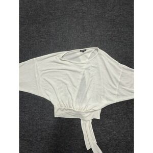 Express Blouse Top Womens M White Waffle Knit Dolman Sleeve Cross Back Keyhole